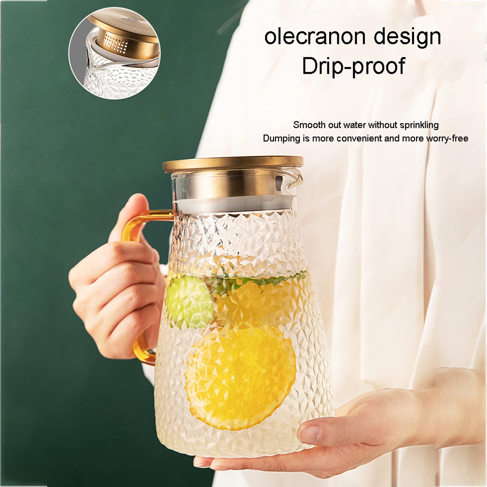 Jarra de vidrio,Jarra de agua,Jarra de agua con tapa de acero inoxidable,Aplicar para calentar o refrigerar,Fácil de limpiar,Jarra de agua para jugo,Té,Leche,Café,Bebidas calientes / frías