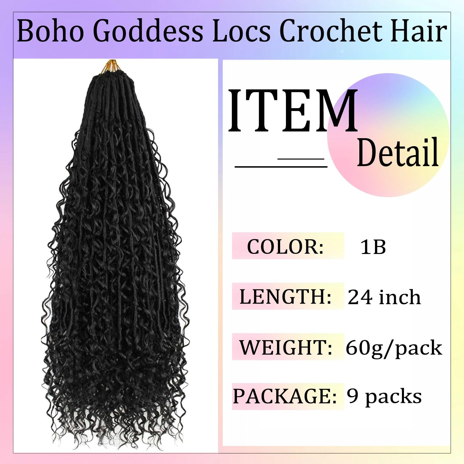 Enbeautiful Boho Faux Locs Crochet Hair 24 Inch 9 Packs Pre-Looped Goddess Locs with Curly Ends - Image 4