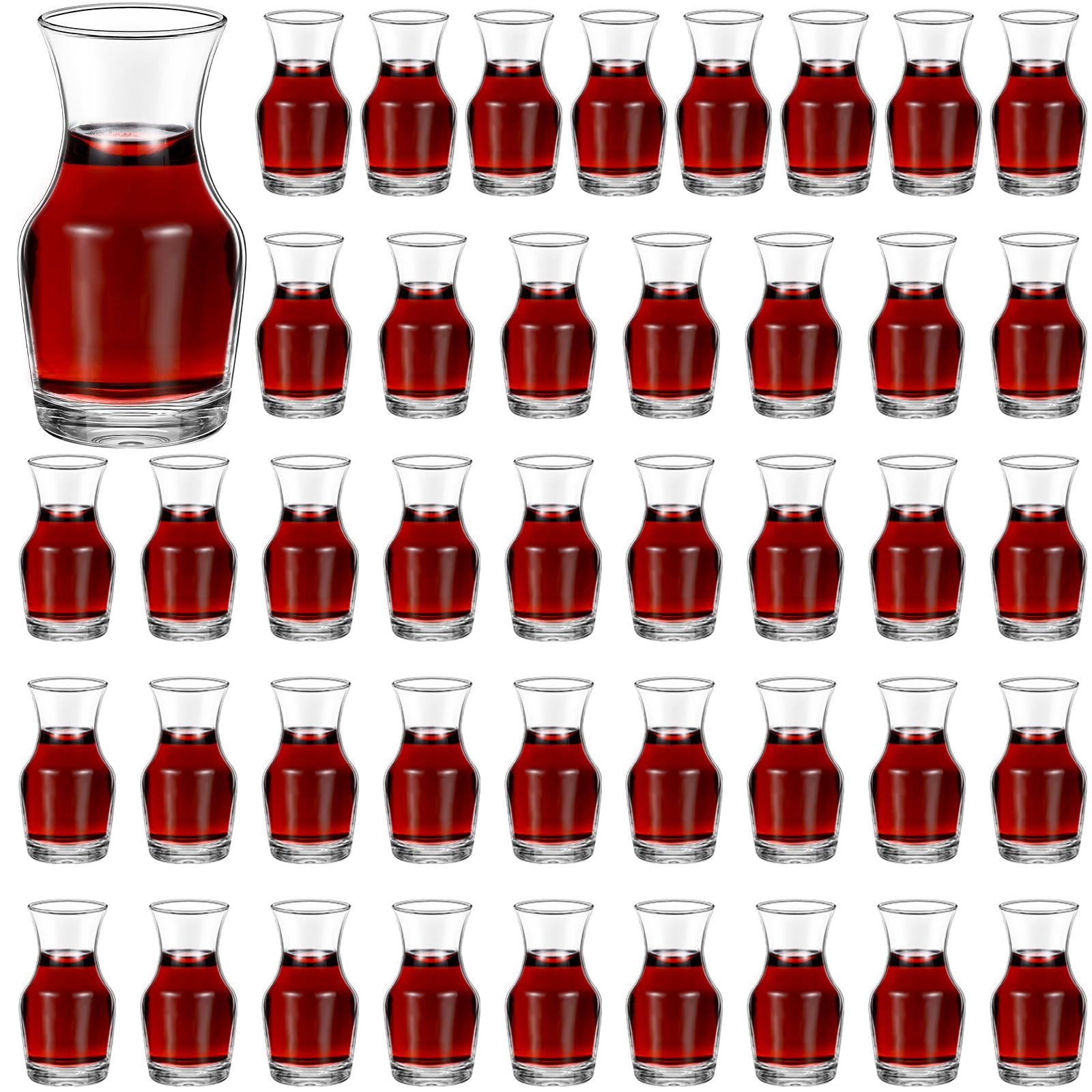 Remagr 42 Pack Single Serving Wine Carafe Glass Small Mini Carafe Individual Wine Refill Decanter for Dinner Parties Tastings Bars Restaurants (6.5 oz)