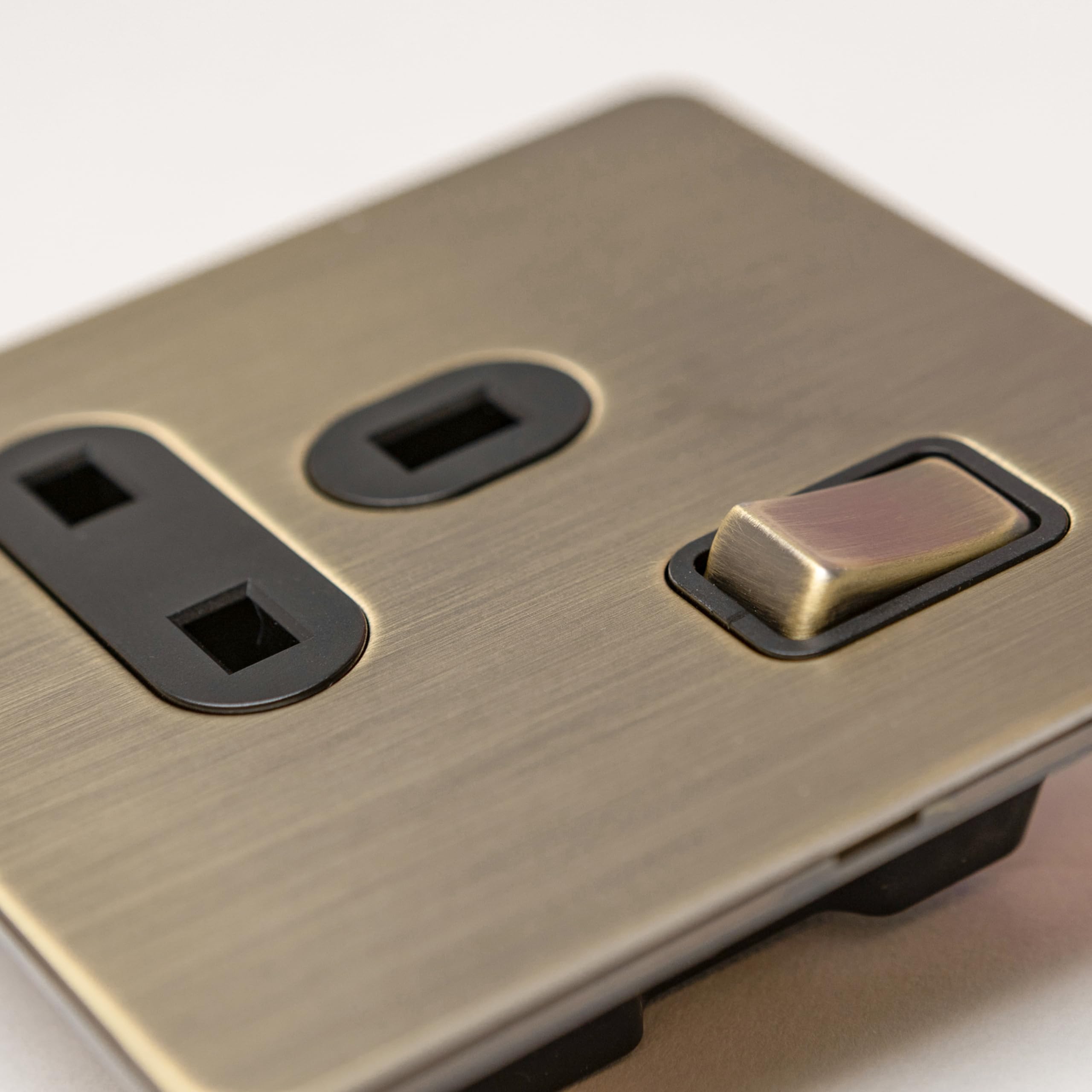 Antique Brass Straight Knurled Switches and Sockets (single 13A switched socket) — image 1