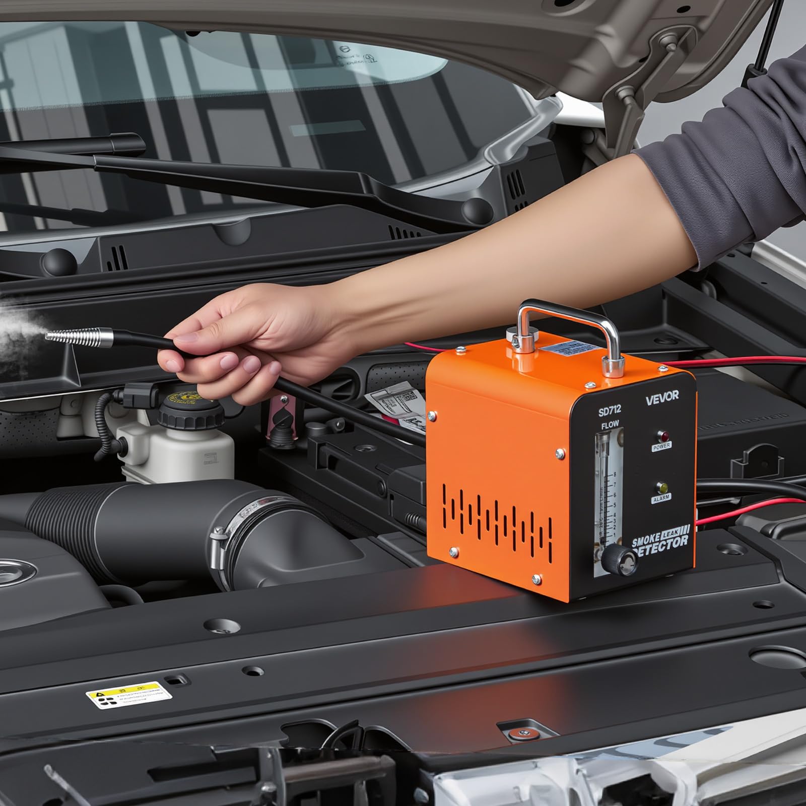 VEVOR Máquina de Fugas de Humo 12V CC, Detector de Fugas de Humo Automotriz Probador de Vacío EVAP, con Bomba de Aire y Caudalímetro Incorporados, Diagnóstico de Tuberías de Combustible para Coches