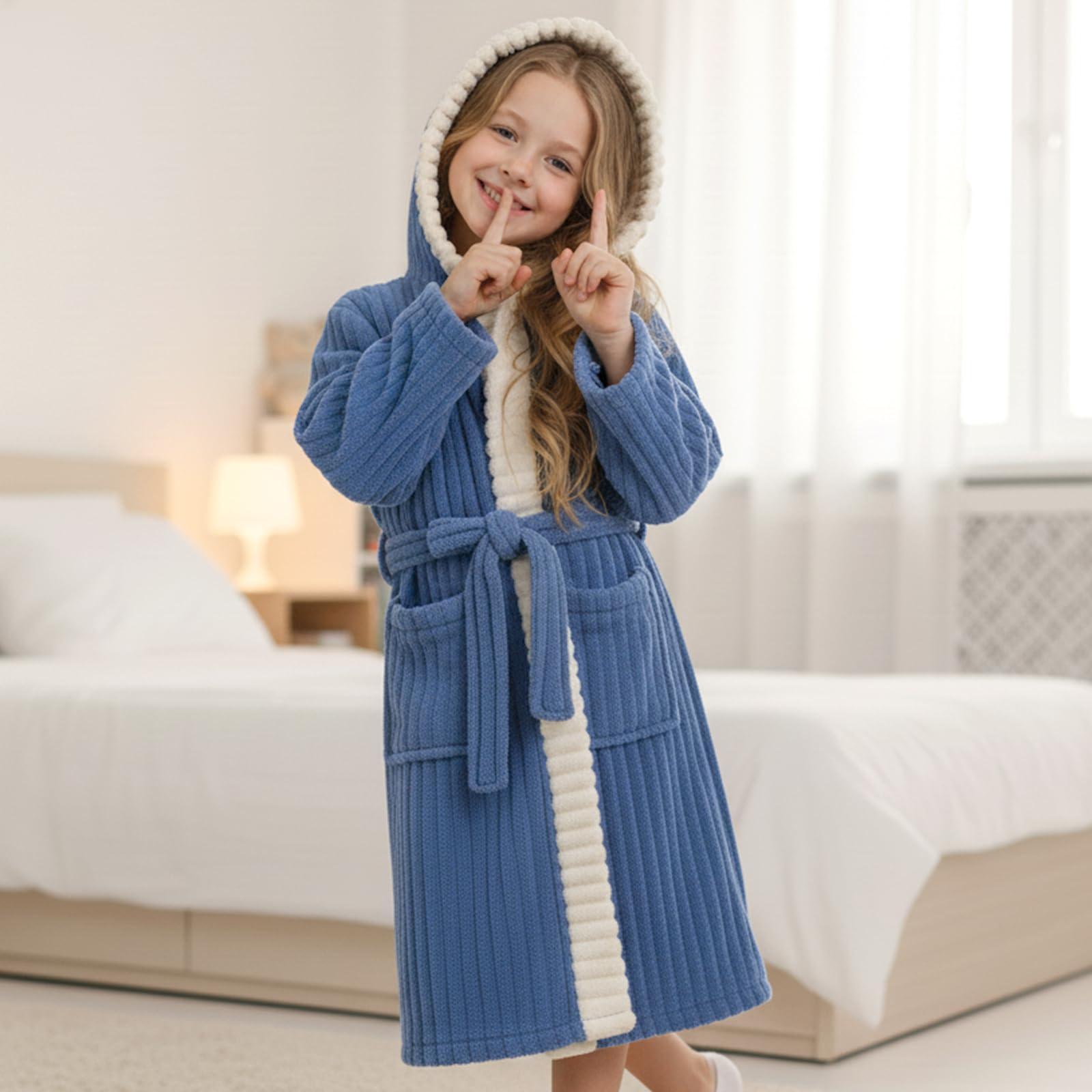 WYTbaby Bademantel Kinder Mädchen Unisex Flauschig Fleece Bademäntel mit Kapuze für Jungen und Mädchen 4-14 Jahre