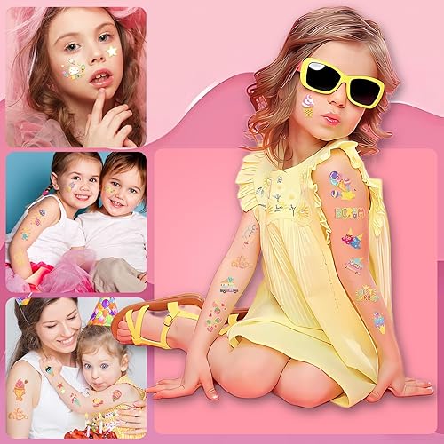 Miniatura 6 de Tatuajes temporales de helado para niños, recuerdos de fiesta de verano, más de 80 estilos de tatuajes falsos metálicos para niños y niñas,