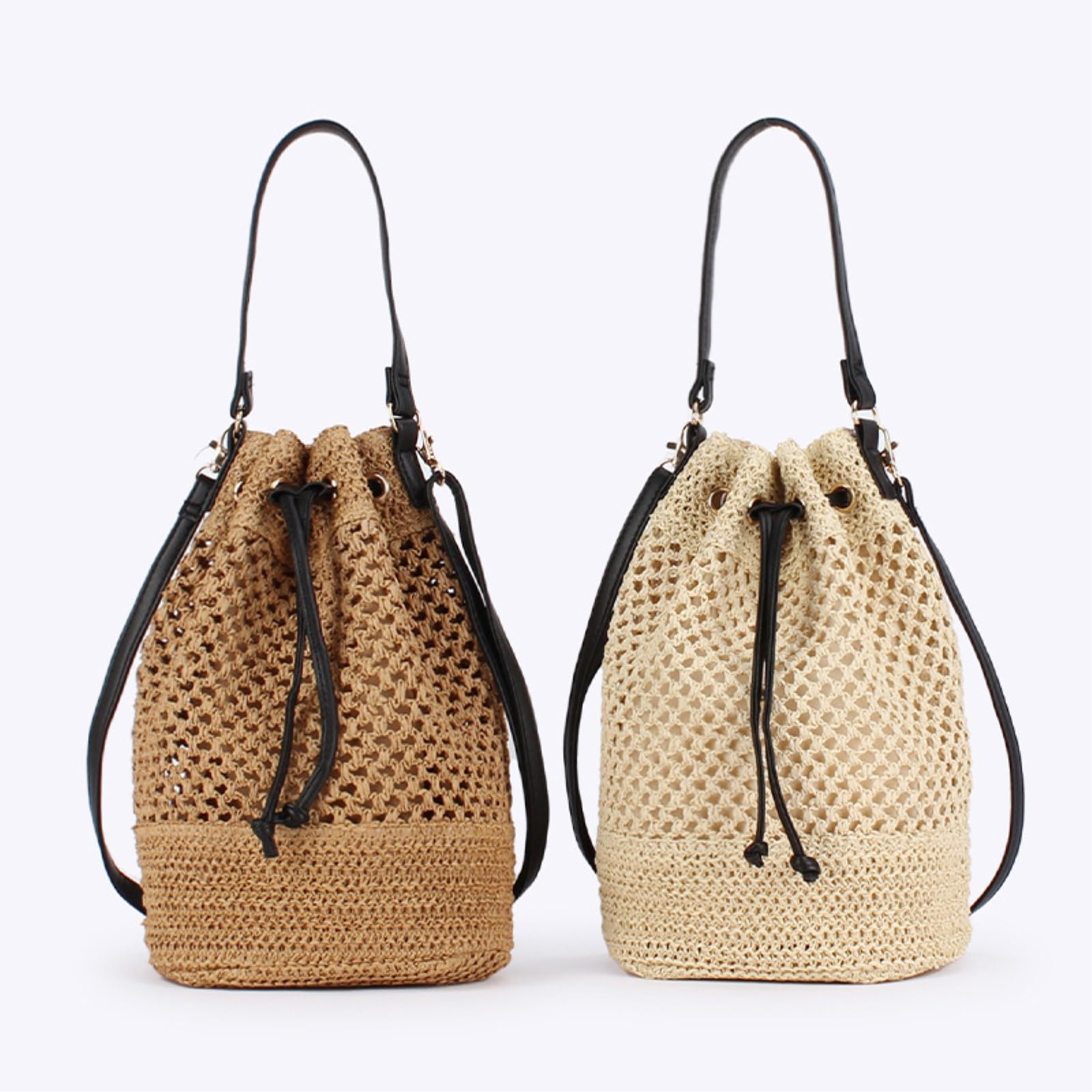 Borsa Donna da Spiaggia di Paglia Tessuta Borse A Spalla Crossbody Top Maniglia Sacchetto per L'Estate-c