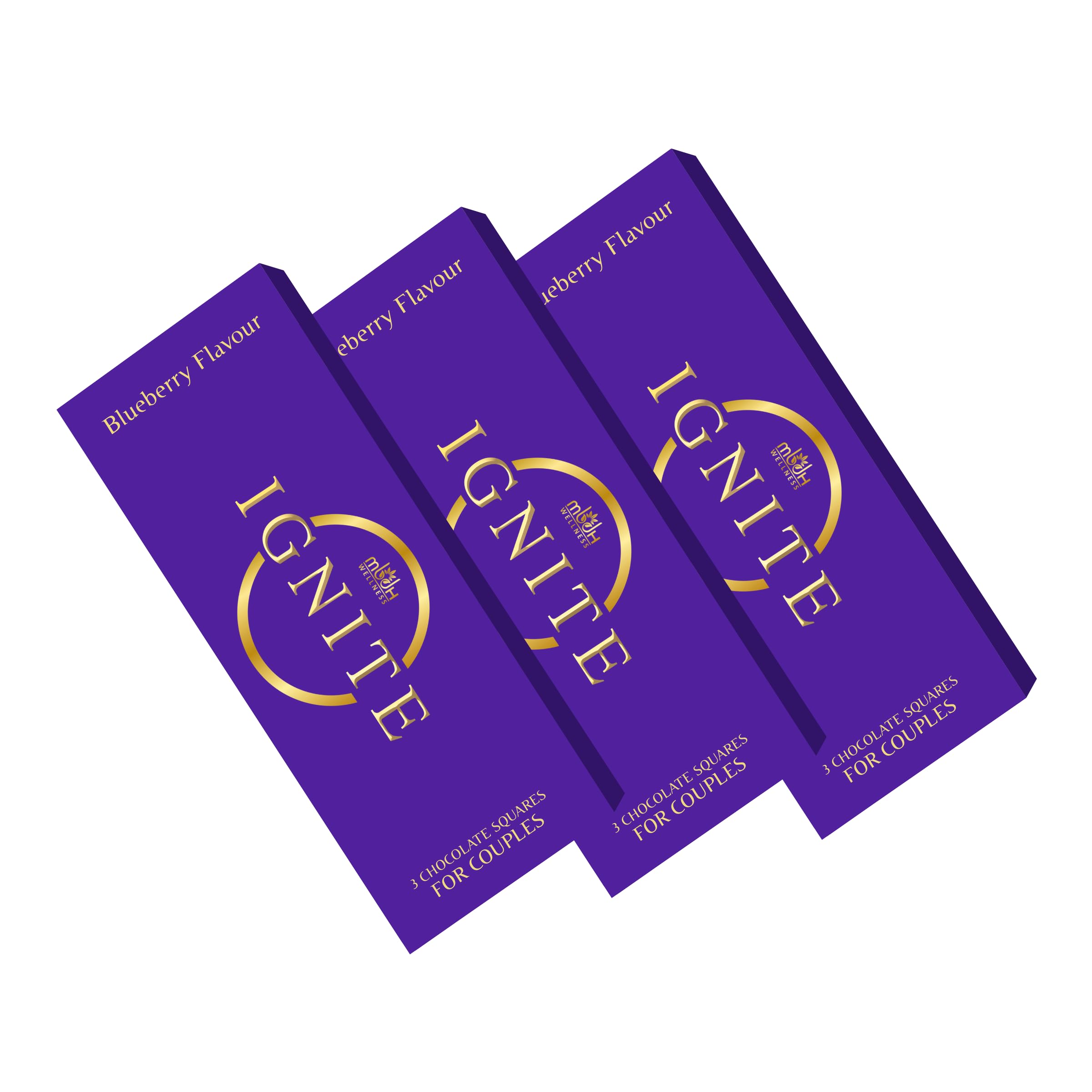 Ignite Chocolate Bars - Premium Blueberry-Flavored Chocolate Squares with 60% Cocoa, Infused with Selected Ingredients - Perfect for Couples - Blissful & Delightful Treat for Adults, Box of 3