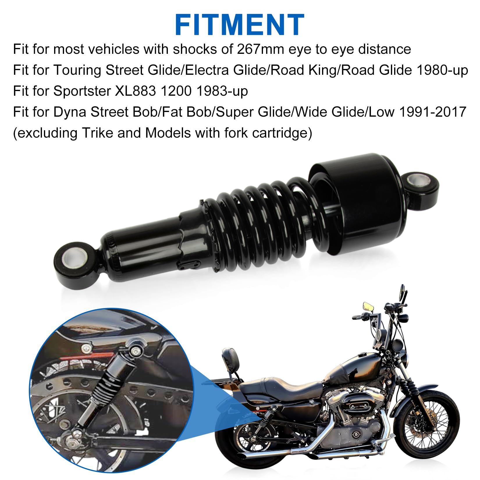 PSLER Kit sospensione posteriore Ammortizzatore posteriore Kit di abbassamento ammortizzatori posteriori Precarico regolabile 10,5 '' per Sportster XL 883 1200 1988-2023 Touring Street Road Electra