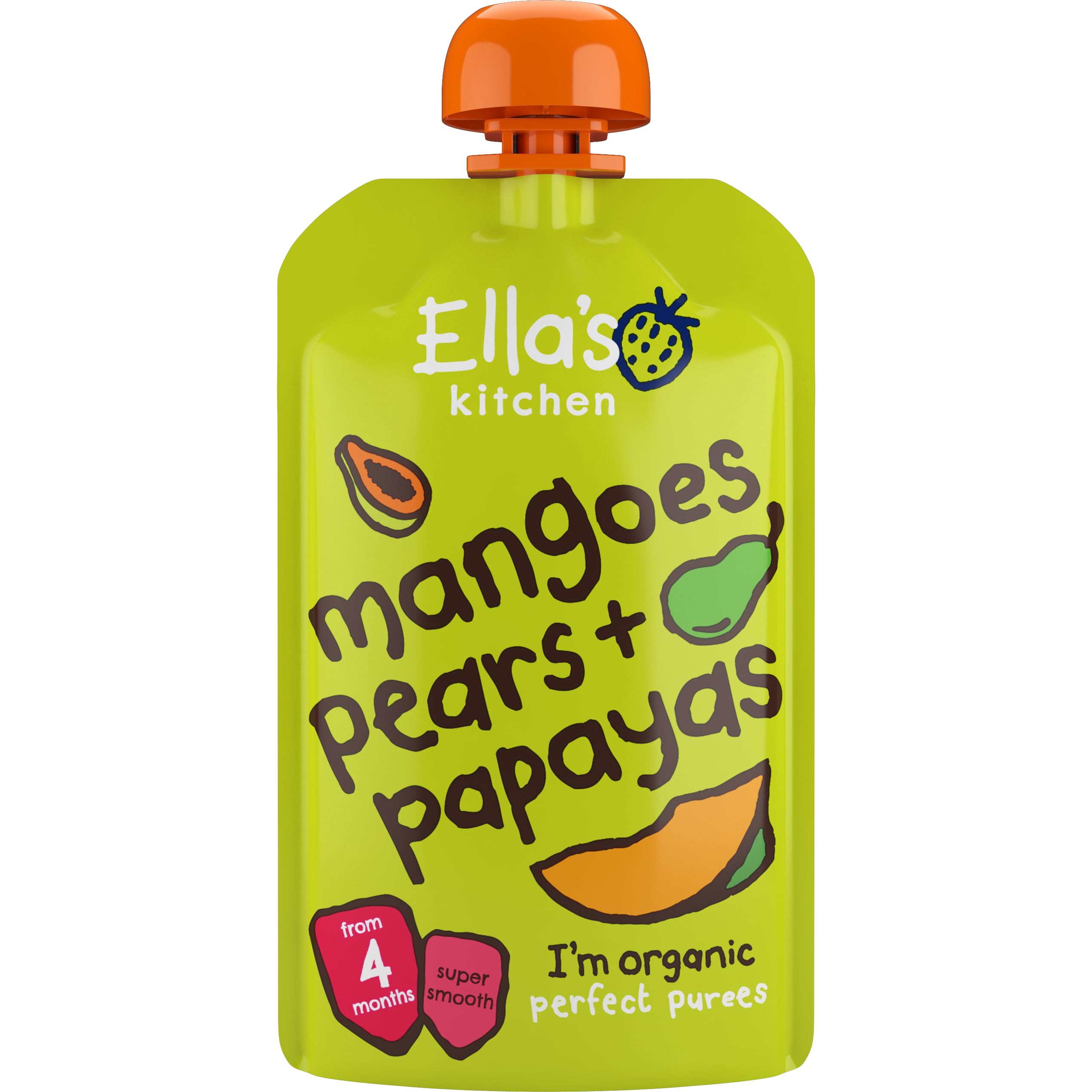 Ella's Kitchen Organic Super Smooth Mangoes, Pears and Papayas Puree, 4+ Months Baby Food, Gluten & Dairy Free - 120g