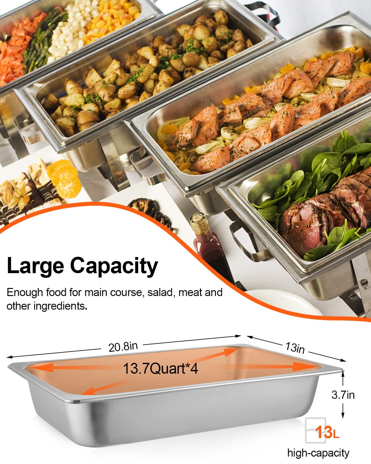 ZeroPone Hotel Pan 4" Deep Steam Table Pan 4 Pack Full Size with Lid 20.8"L x 12.8"W Hotel Pan 22 Gauge Stainless Steel Anti Jam Steam Table Pan