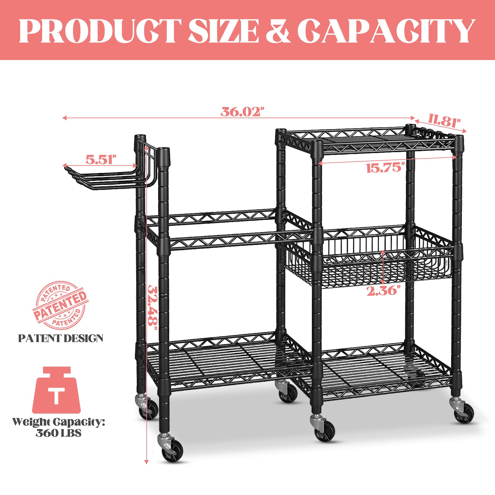 Rastrelliera per Manubri a 3 Livelli con Ruote Bloccabili e Ganci – Scaffale Palestra in Acciaio al Carbonio per Manubri, Tappetini Yoga e Bande di Resistenza, 91,5×30×82,5 cm, Portata 120 KG
