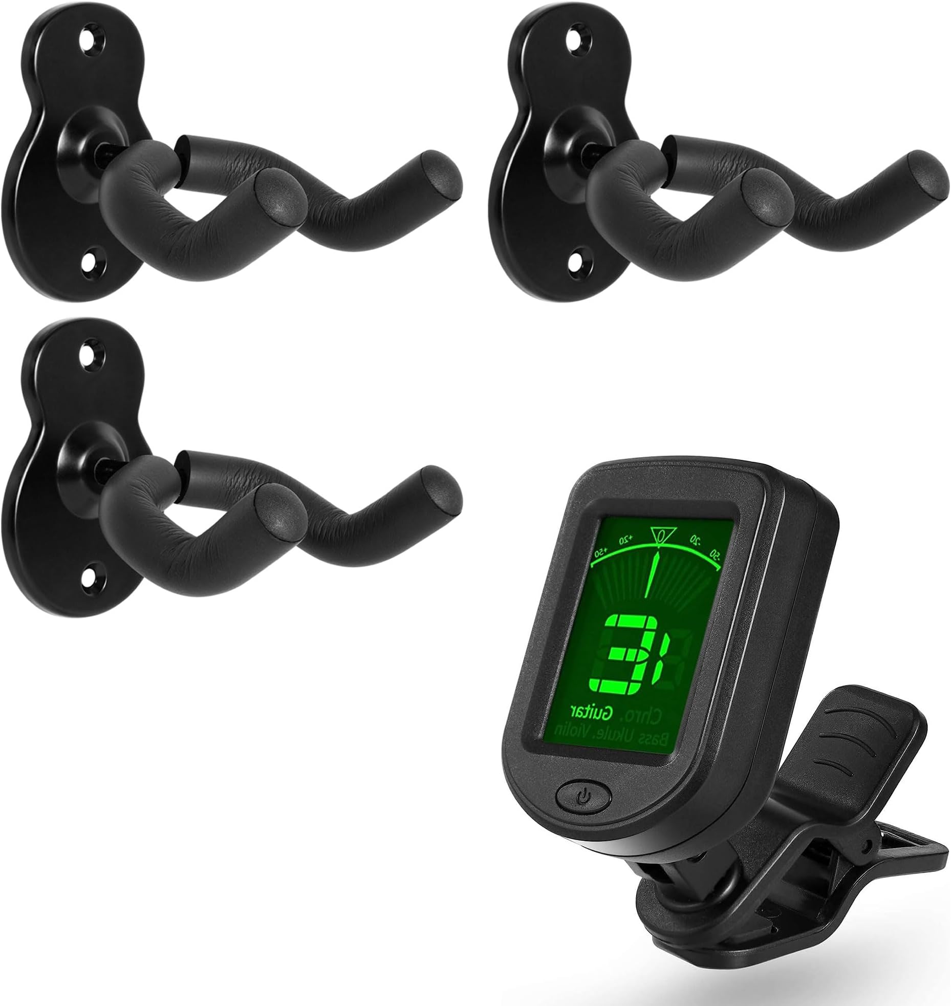 Therwen 6 Pcs Guitar Hanger Wall Mount Guitar Hangers Hooks Holders With Slat Adapter 180° Adjustable Black Hook Stand Wall Mount For Acoustic Electric Bass