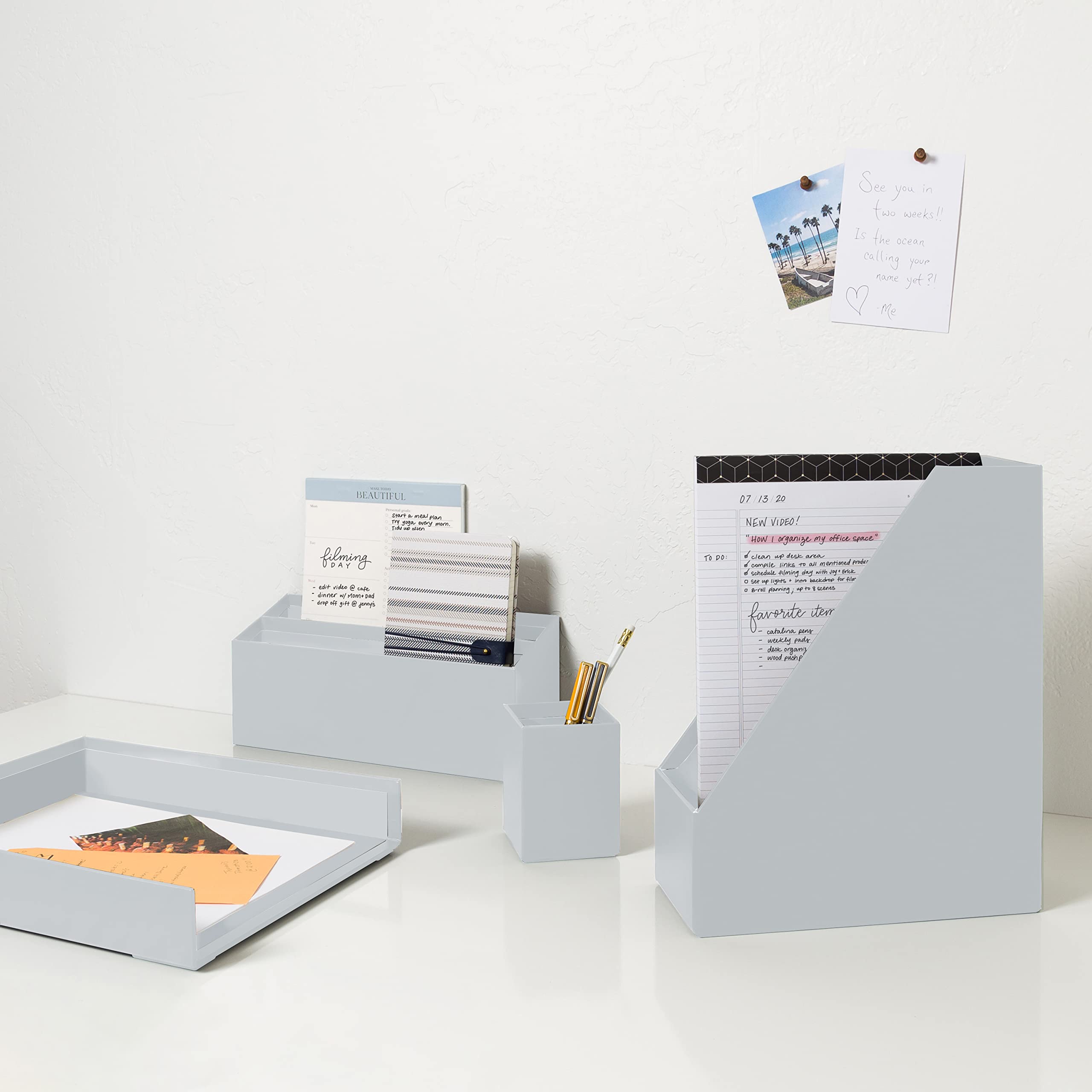 U Brands Zestaw organizacyjny na biurko owinięty papierem, materiały do organizacji biurowej, jednolity szary, 4 sztuki