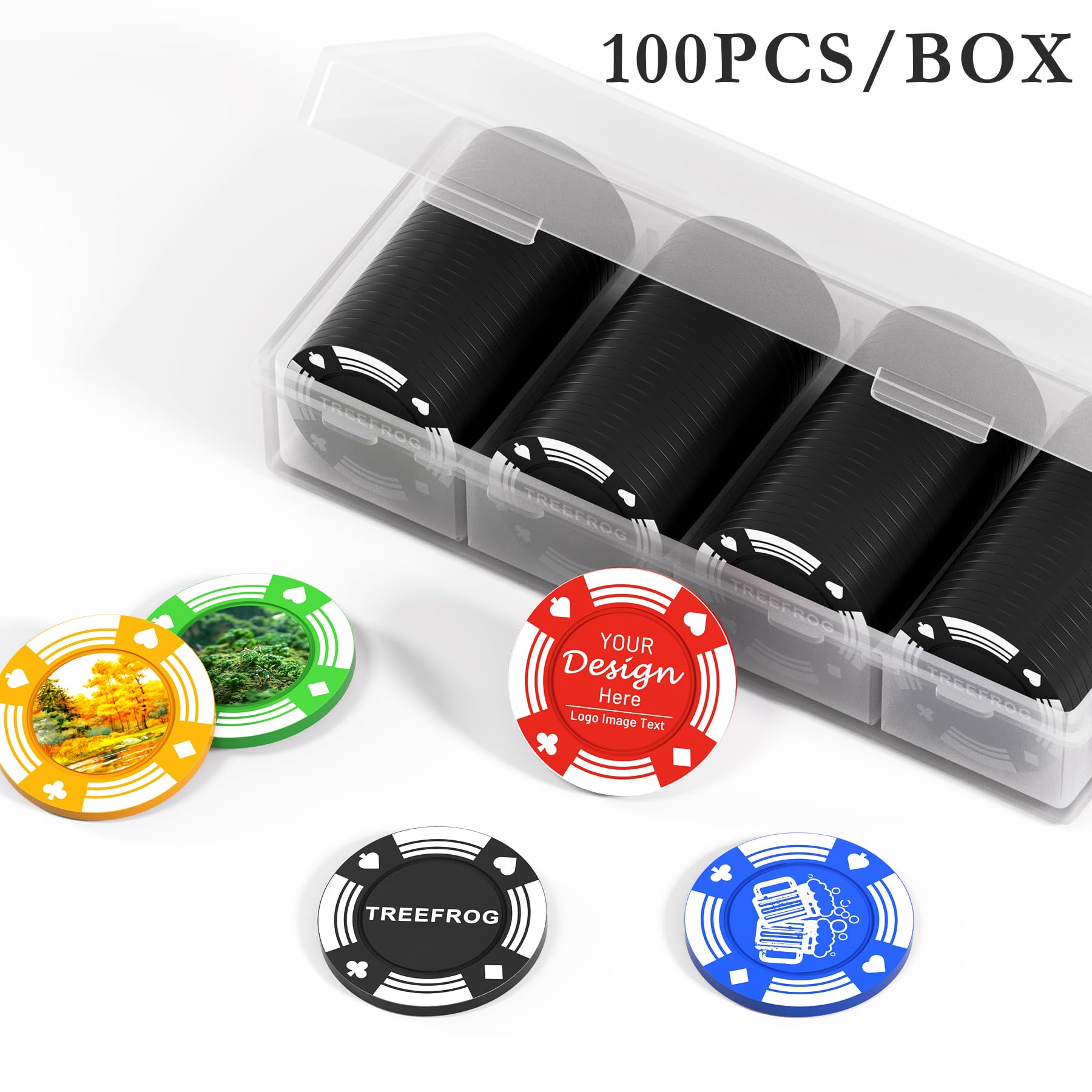 100 gettoni personalizzati, stampati a colori con il tuo logo, immagine o testo, 37 mm pesanti 2,7 grammi di fiches da poker per gettoni da bar, club di carte o mazze da golf