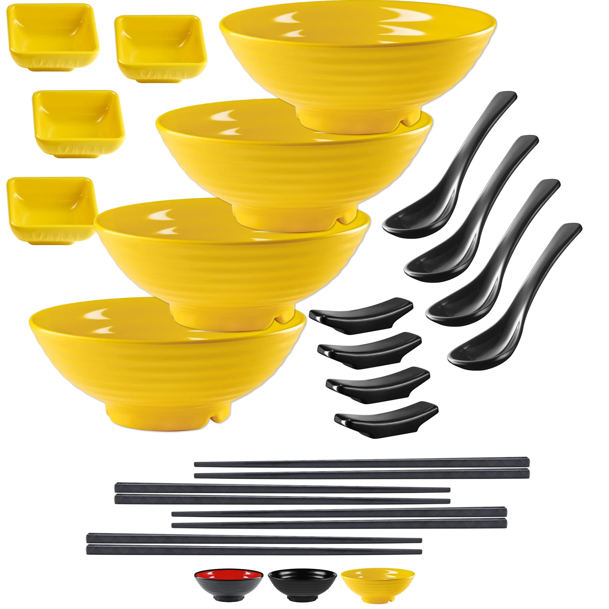 Unbreakable Ramen Bowl Set with Chopsticks and Spoon: 1 large Japanese Style Melamine Ramen Bowl, Dipping Bowl and Chopsticks and Stand for Asian Pho Soup Thai Miso Udon Wonton (1 Bowl Set, Red-Black) — Amazon image 12
