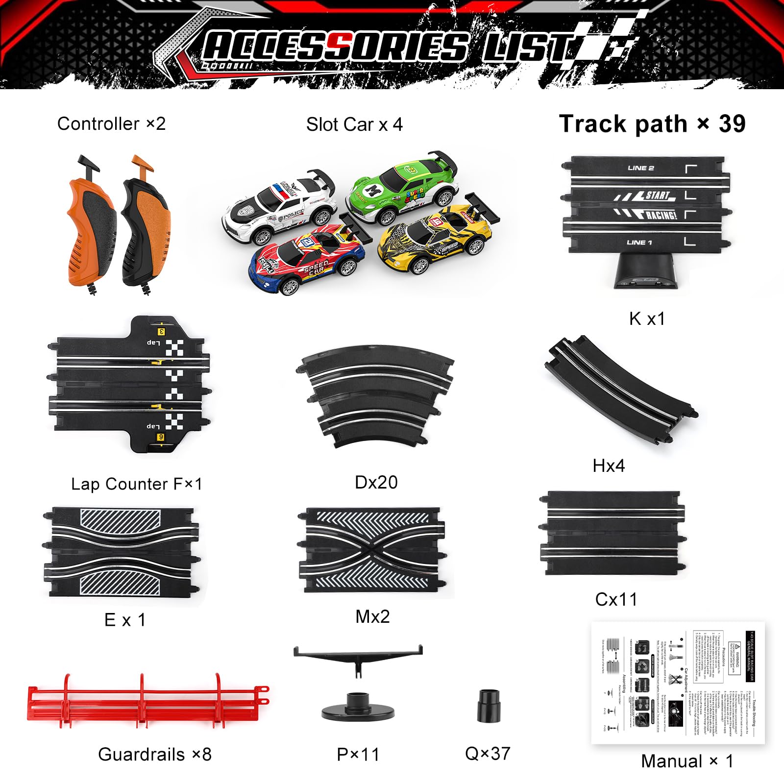 Ensemble de Piste de Course avec Voiture à Fente, Piste de Course Électrique Ou à Batterie pour Garçons, avec 4 Voitures Haute Vitesse et 2 Manettes, Jouets de Jeu de Course Double Ensemble de Piste de Course avec Voiture à Fente, Piste de Course Électrique Ou à Batterie pour Garçons, avec 4 Voitures Haute Vitesse et 2 Manettes, Jouets de Jeu de Course Double