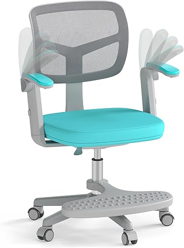 HONEY JOY Silla de escritorio para niños, silla de estudio para niños con altura ajustable, reposabrazosreposapiés, silla giratoria de malla