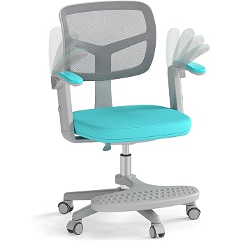COSTWAY Children's Desk Chair Seat Height 41-52 cm Height Adjustable Children's Desk Chair with Folding Armrest & Footrest Children's Swivel Chair with Wheels Office Chair for Boys and Girls from 3 Years