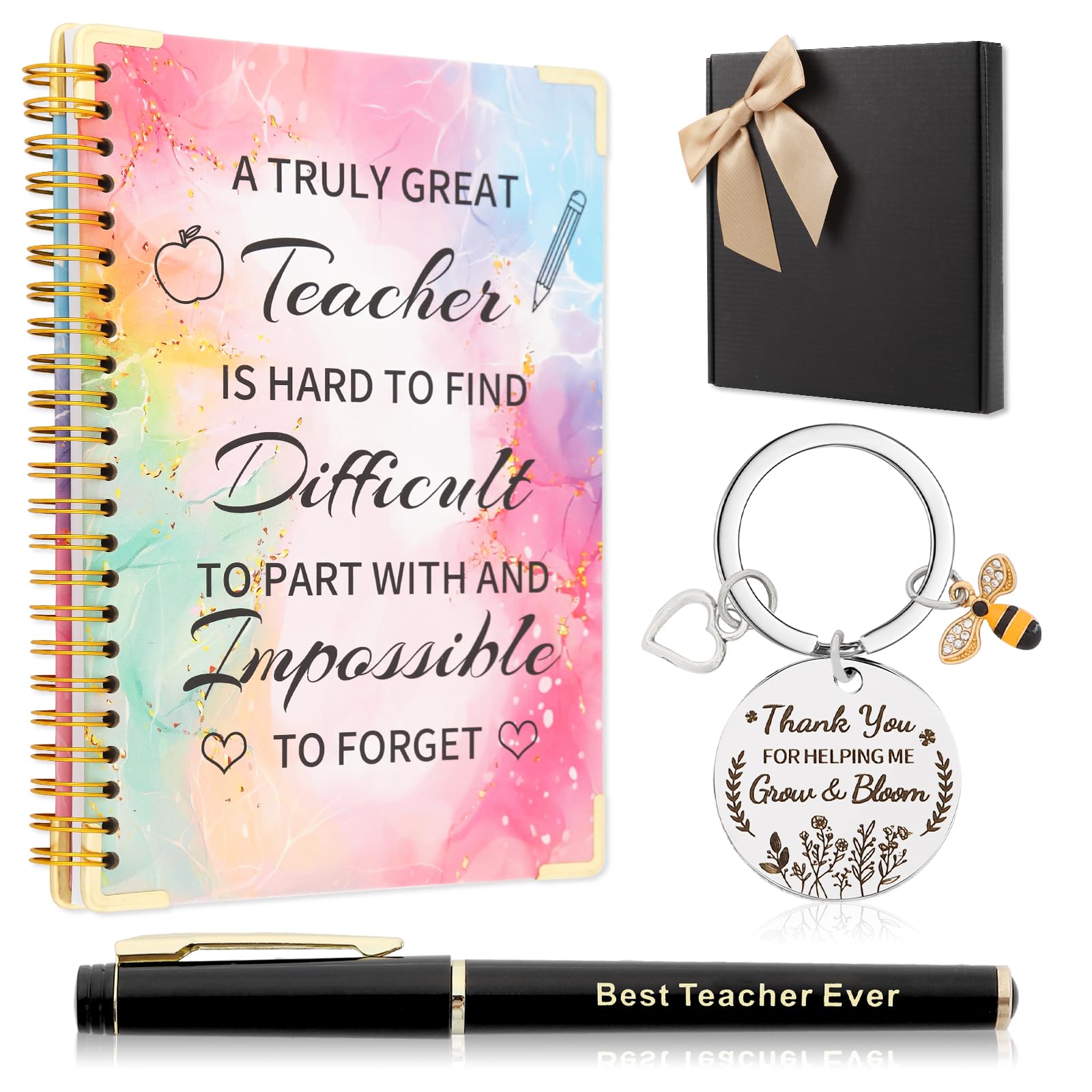Echehi Teacher Gifts For Women, Thank You Teacher Gifts With A5 Colorful Notebook, Keyring, Pen And Gift Box, Gift For Teacher End Of The Year, Best Teacher Gifts