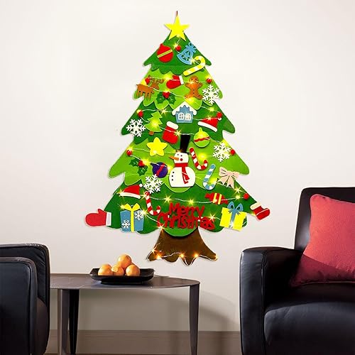 Miniatura 4 de Árbol de Navidad de fieltro para la pared de los niños, para colgar en la pared, árbol de Navidad de bricolaje con luces, juego de árbol de Navidad