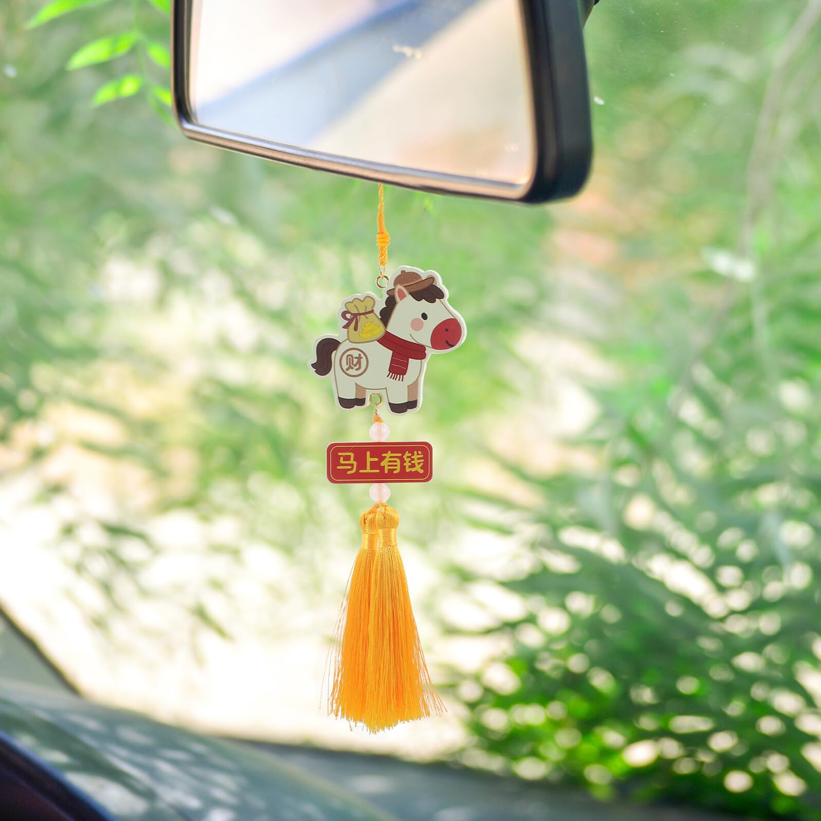 Pendentifs Traditionnels Chinois pour Voiture 2pcs en Bois et Plastique, Décoration Légère et Solide pour Rétroviseur Intérieur, pour Nouvel an Chinois 2026