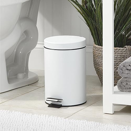 Miniatura 2 de mDesign Cubo de basura redondo de metal de 3.2 galones12 litros, contenedor de basura para baño, tocador, dormitorio, cocina, sala de manualidades,
