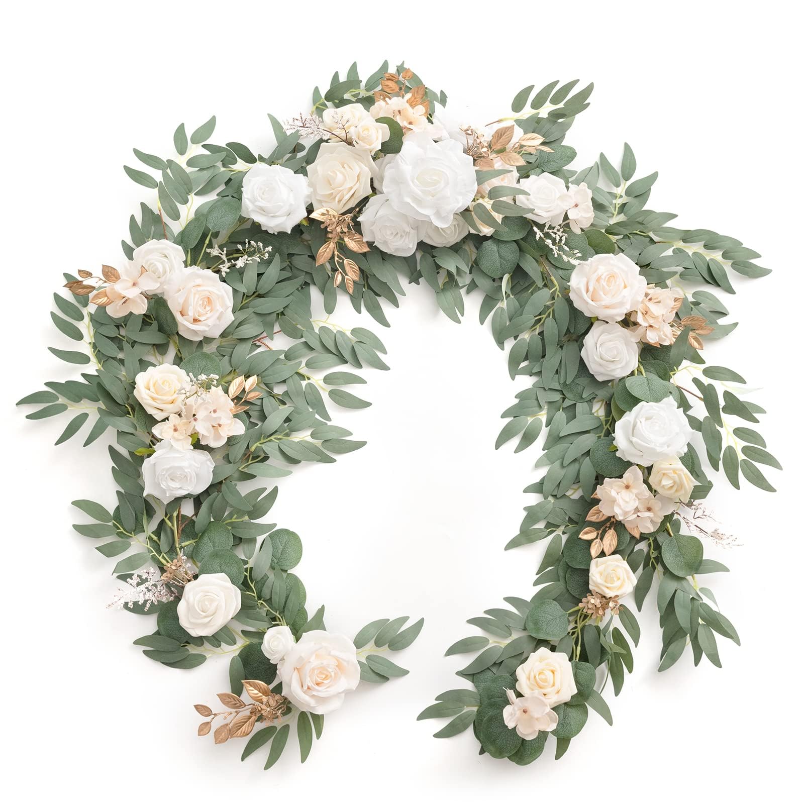 Tkasniy Artificial Flowers Garlands, 9 FT Eucalyptus Garlands Flower Vine Faux Floral Garland For Home, Garden, Indoor/Outdoor Weddings, Parties,Cream White