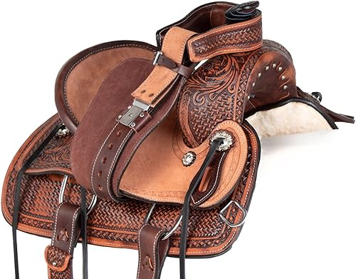 Miniatura 9 de Acerugs 10 pulgadas 12 pulgadas 13 pulgadas y 14 pulgadas para niños Western Saddle TACK Caballo o Pony Tamaño Barril Racer Show Trail Riding Cuero