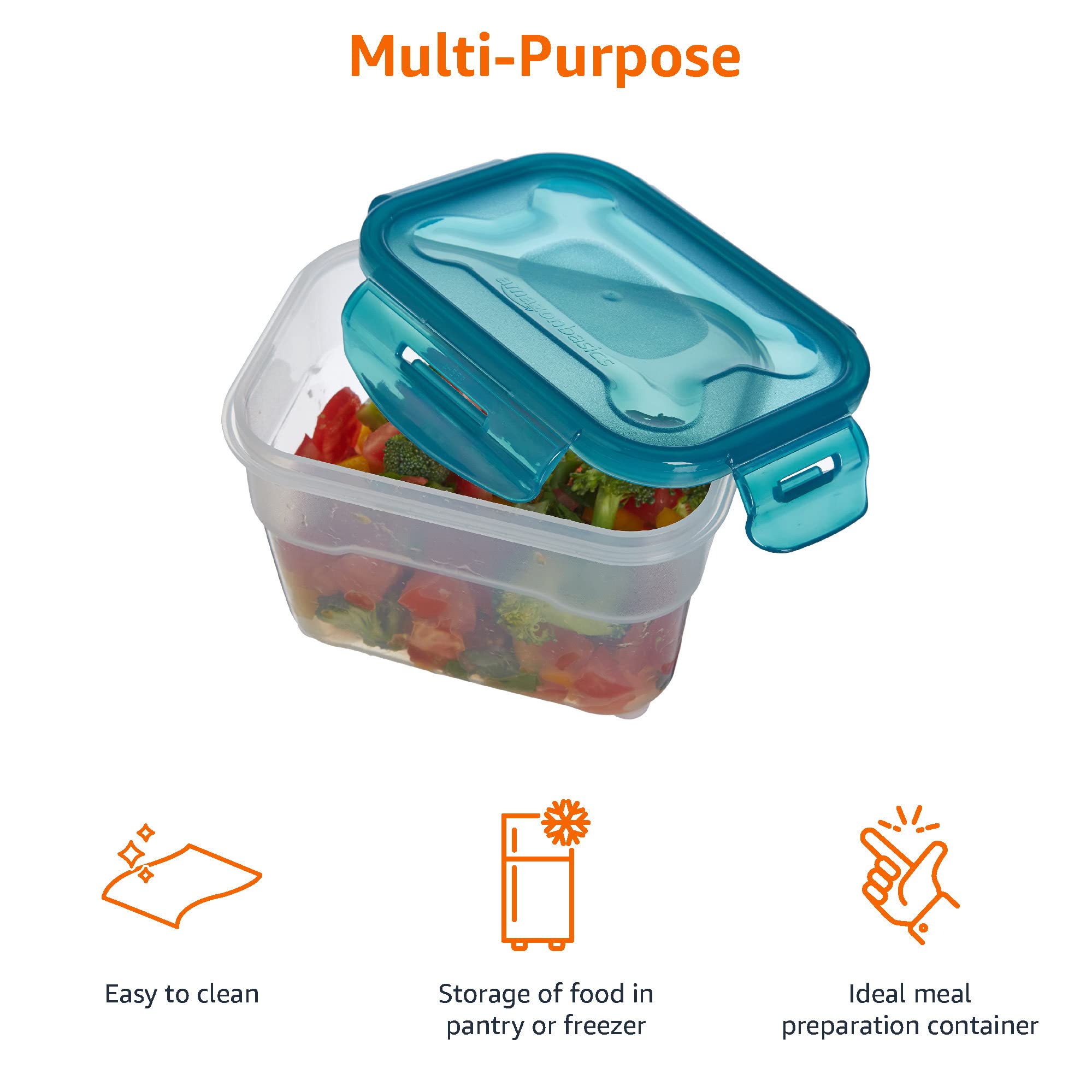 Amazon Basics Gefrierbehälter im Set, mit Deckel, luftdicht, auslaufsicher, stapelbar, für Kühlschrank/Gefriertruhe, BPA-frei, Kunststoff, mikrowellen- und spülmaschinenfest, 3 x 1 liter, farblos