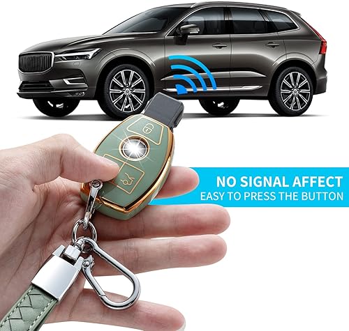 Miniatura 6 de CHEZENHUI Funda compatible con llavero de automóvil Mercedes Benz con cordón de cuero, protección para llave de automóvil Mercedes Benz C E S M CLS