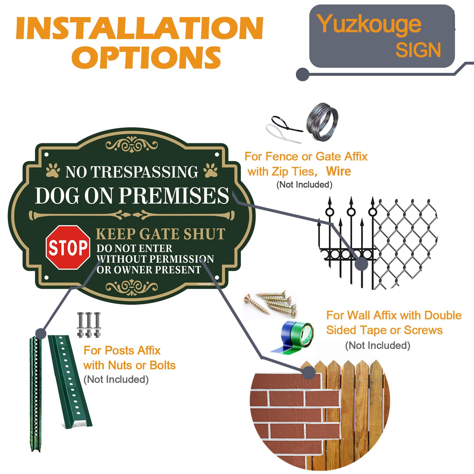 No Trespassing Dog On Premises Keep Gate Shut Sign, 2 Pack, 25 x 18 cm Rust Free Aluminum Keep Gate Closed Sign, Weatherproof - Image 3
