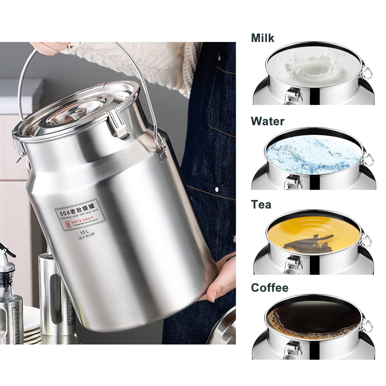 Lattina per latte in acciaio inossidabile 304 con beccuccio, dispenser per bevande a prova di perdite, per latte, vino e olio, per uso alimentare, facile da trasportare e pulire, 3 l