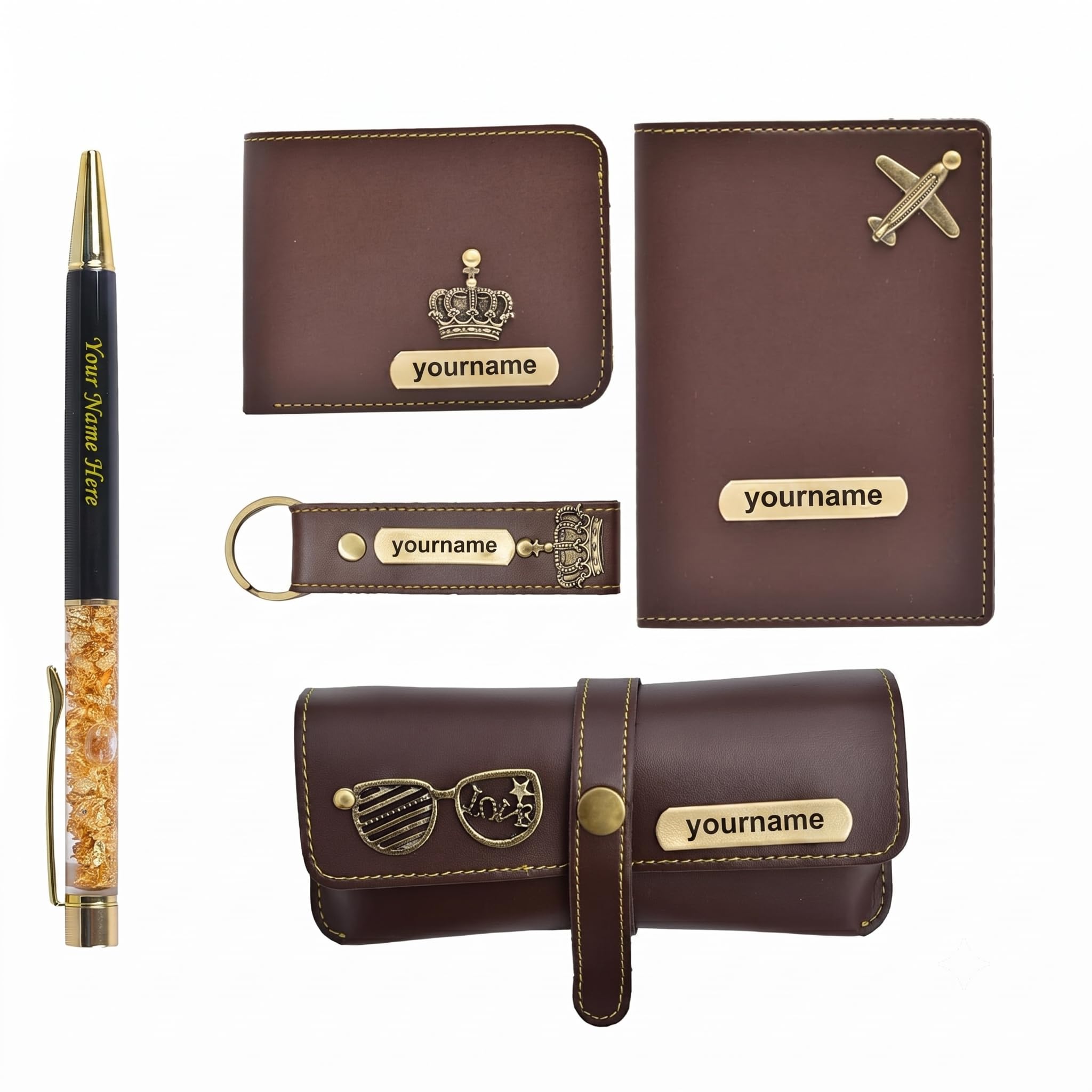 Personalised Leather Gift Set for Men & Women | Brown | Wallet, Passport Cover, Keychain, Pen & Travel Pouch | Premium Customizable Gift Hamper for Birthday & Corporate Gifting-image-6