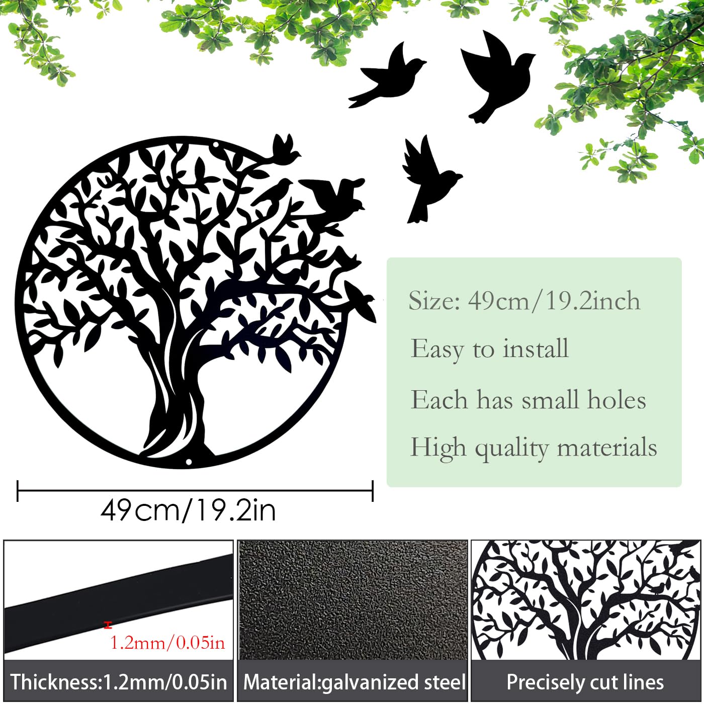 Pduoduo Arte de pared metálico con árbol de la vida, decoración colgante para interiores y exteriores, jardín, hogar, dormitorio, sala de estar (19.2 pulgadas)
