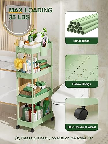 Miniatura 6 de LEHOM Carrito de almacenamiento delgado con ruedas – Organizador de baño de 4 niveles, carrito de utilidad, estantes de almacenamiento deslizantes,