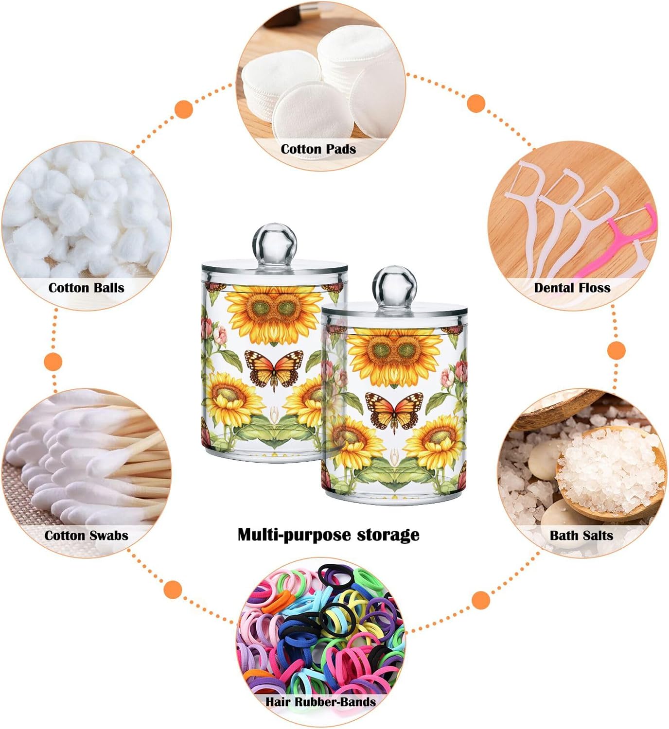 MNSRUU 4 Pack Qtip Holder Organizer Dispenser Sunflowers Peonies Butterflies Bathroom Storage Canister Cotton Ball Holder Bathroom Containers for Cotton Swabs/Pads/Floss