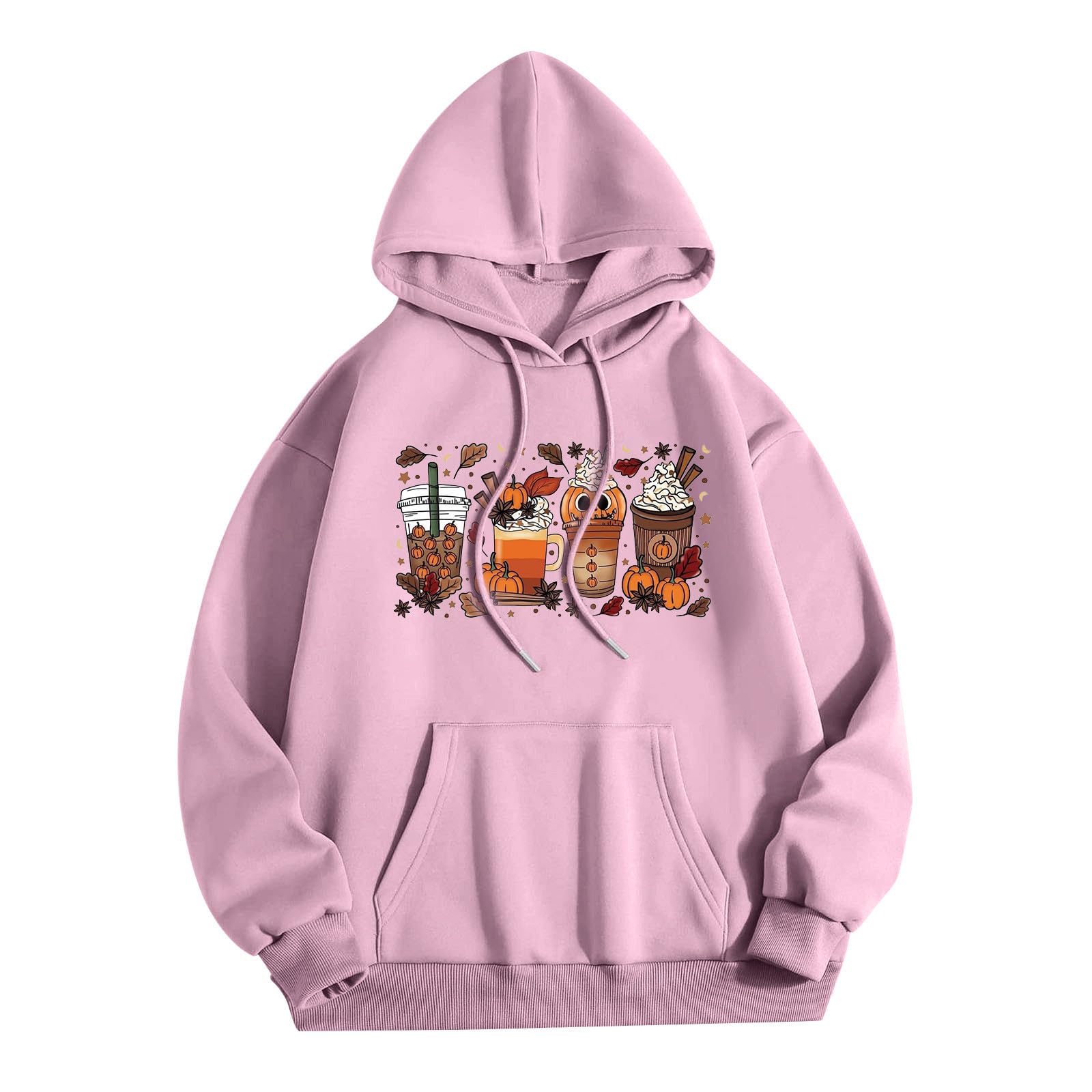 Halloween Hoodies for Women Trendy Pumpkin Printed Drawsting Long Sleeve Hooded Sweatshirt Pullover Top with Pocket