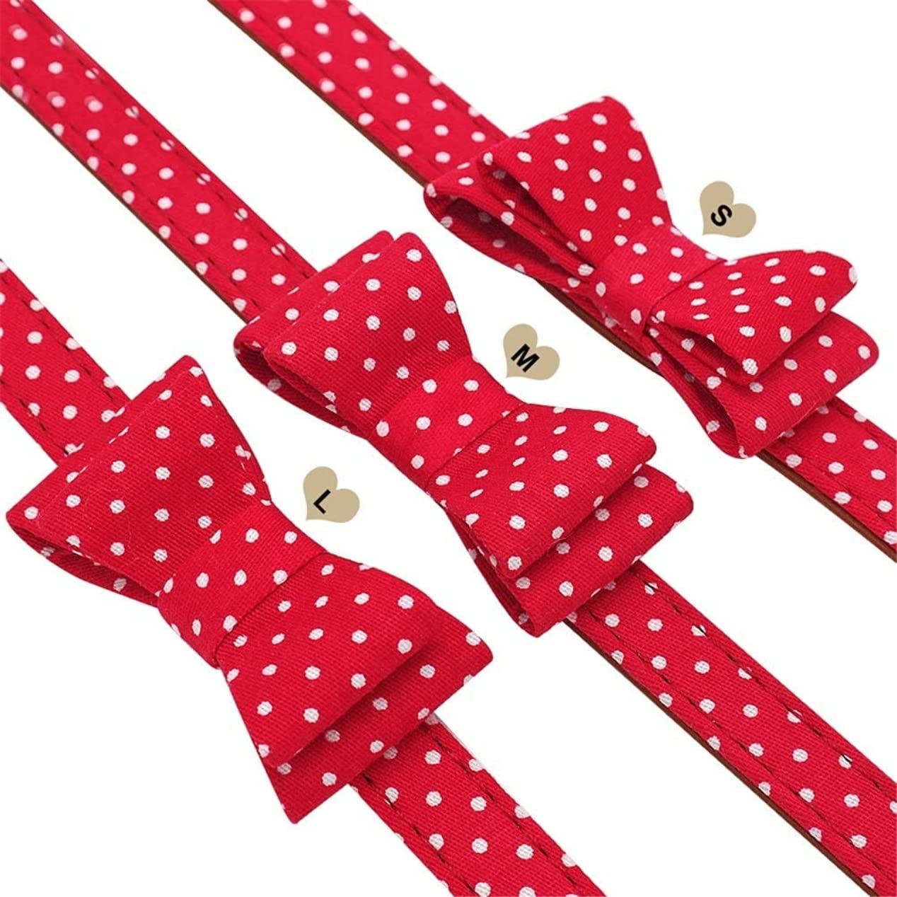 Smycz dla Psa Oddychające Zestaw Obroży I Smyczy Dla Psa Skórzana Obroża Kota Z Kokardką Polka Dot Lead Rope Smycz Miękkie Regulowana(33-51cm)
