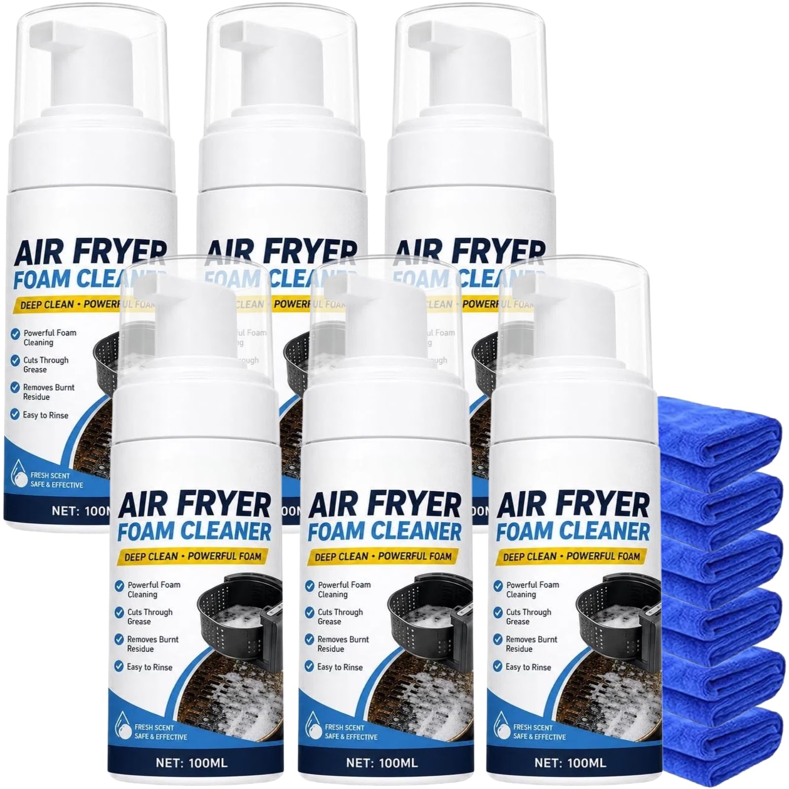 Spray limpiador de espuma 2 en 1 para freidora de aire, potente spray de espuma desengrasante de cocina, seguro para cestas antiadherentes, limpia el elemento calefactor, elimina alimentos y aceite