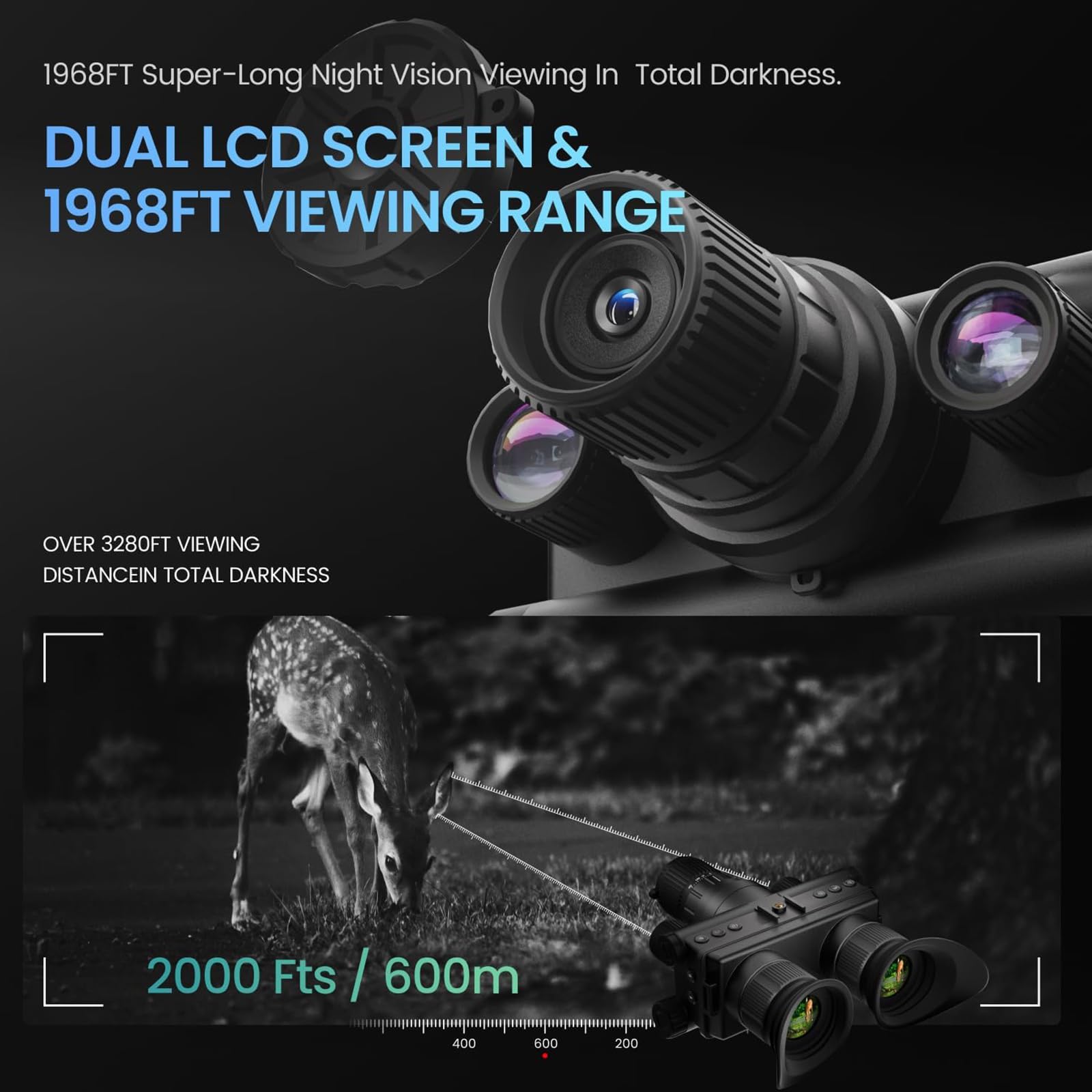 BraveKing 4K Nachtsichtgerät für die Helmmontage Infrarot 8X Zoom 4K-Videoaufzeichnung 1968ft Sichtweite Nachtsichtbrille Jagdfernglas für Erwachsene mit Taktischem Licht Freihändiges NGV für Helm