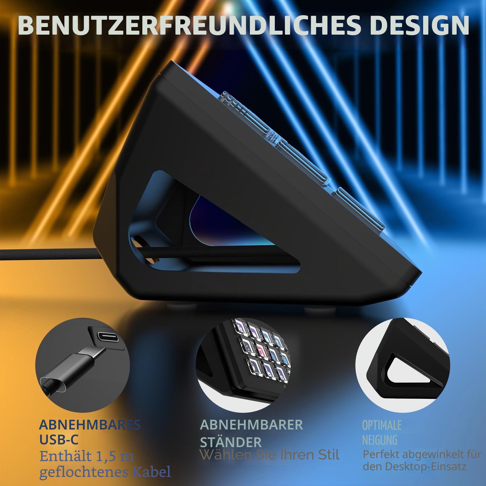 A.JAZZ AKP153 Stream-Studio-Controller, Stream-Deck-Typ-C, kabelgebunden, mit 15 Makro-LCD-Tasten, 1 seitlichem Bildschirm, abnehmbarer Ständer für Multi-Aktionen, ausgelöst in Win, Mac, Twitter