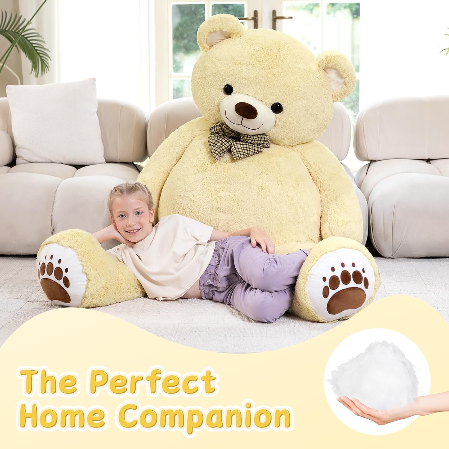 6ft Giant Teddy Bear Stuffed Animal, 72" Big Teddy Bear Plush Toy, Jumbo Stuffed Bear Gift for Girlfriend, Wife, Kids at Birthday Valentine's Day, Christmas, Baby Shower Decor, Beige