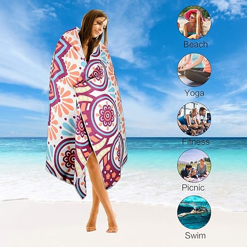 Miniatura 6 de Malihome Toalla de playa fina de secado rápido, sin arena, súper absorbente, estampado de dos lados, manta grande de gran tamaño para viajes,