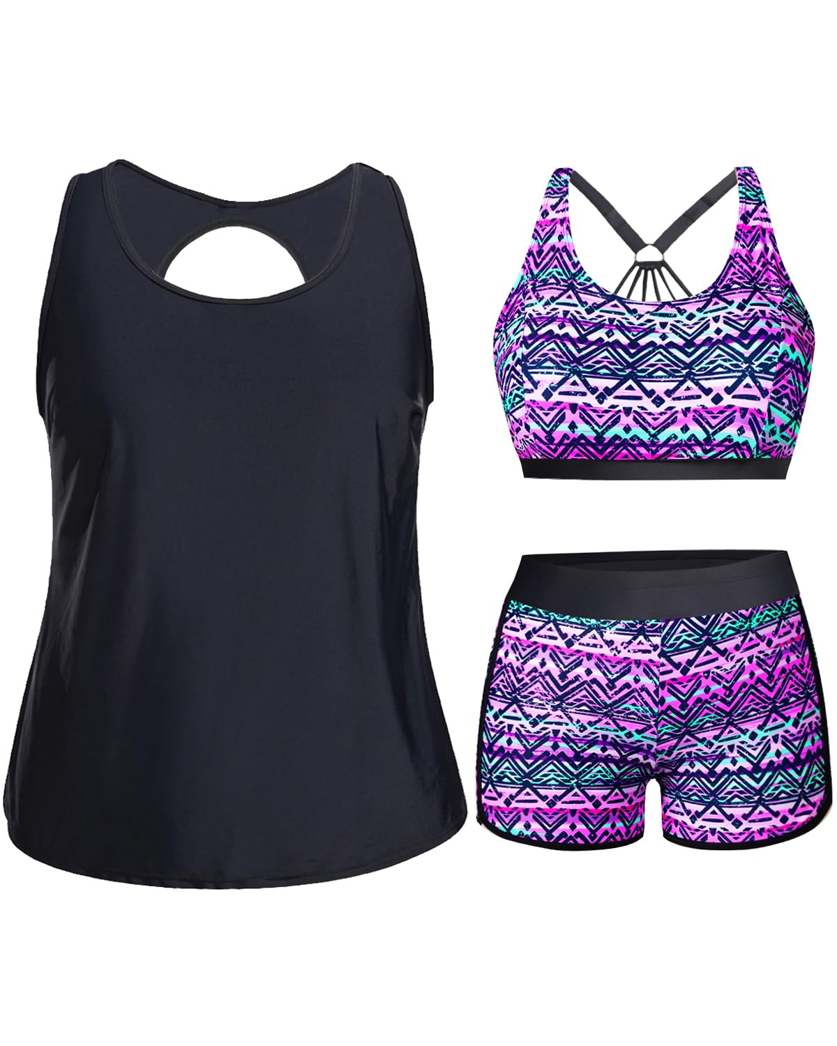Holipick Women Plus Size Swimsuits - Athletic 3 Piece Tankini with Shorts