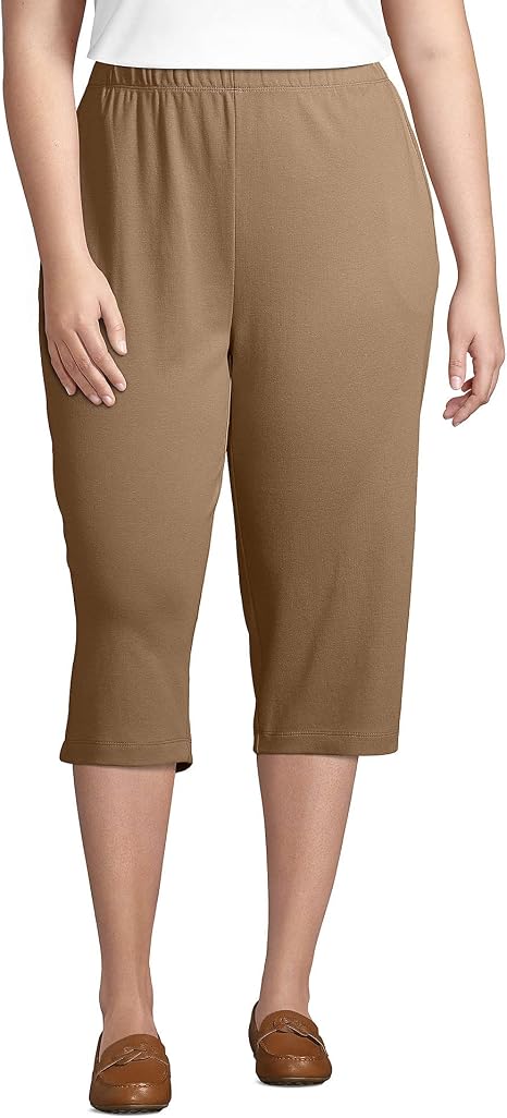 Lands' End Women's Sport Knit High Rise Elastic Waist Pull On Capri Pants