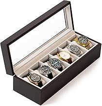 Solid Espresso Wood Watch Box Organizer with Glass Display Top by caseElegance brown