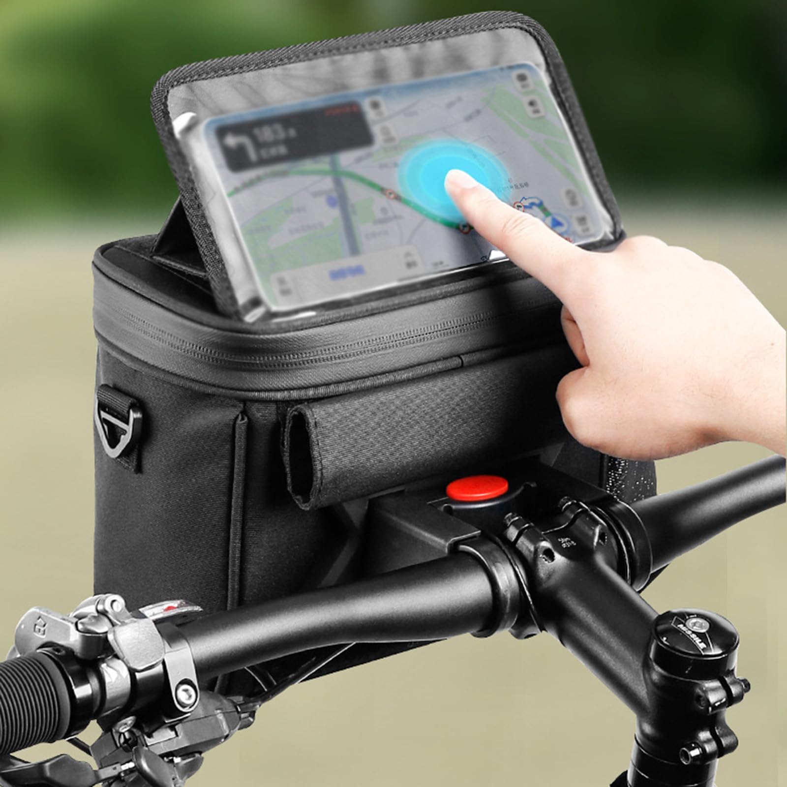 Sacoche de Guidon de Vélo Étanche, Adaptateur de Guidon Avant et Bandoulière 5L Sacoche de Cadre de Vélo avec Écran Tactile pour Smartphone