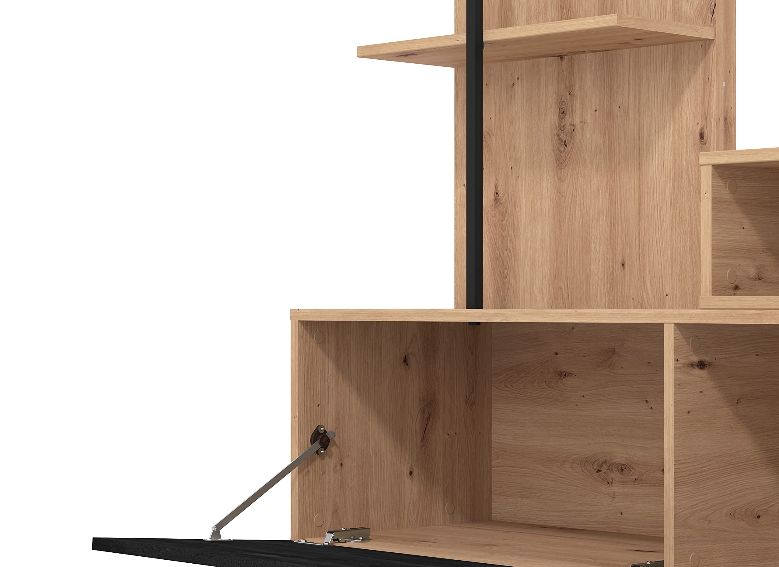AVANTI TRENDSTORE Evo - Moderna parete da soggiorno in legno laminato in stile quercia Artisan/nero, perfetta per ogni salotto. Dimensioni: LAP 205,5x173x41,5 cm