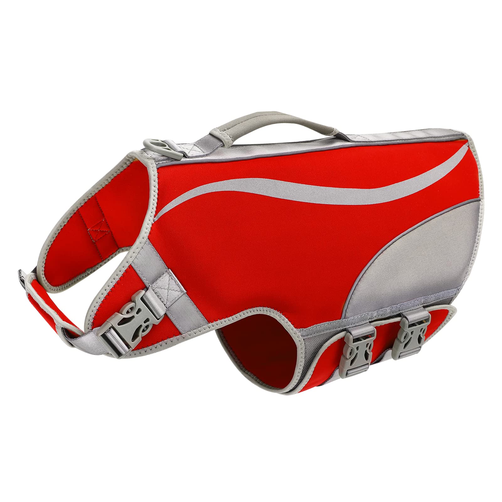 Chaleco Salvavidas para Perros, Chaleco de natación Ajustable para Perros Chaleco de flotación para Mascotas de Alta Visibilidad Chaleco Salvavidas para Perros Natación y canotaje (L, Rojo)