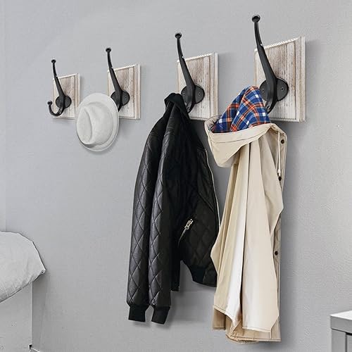 Miniatura 9 de Lomuke Ganchos para toallas para baño montados en la pared, paquete de 4 ganchos de pared rústicos para colgar abrigos, batas, sombreros, ganchos