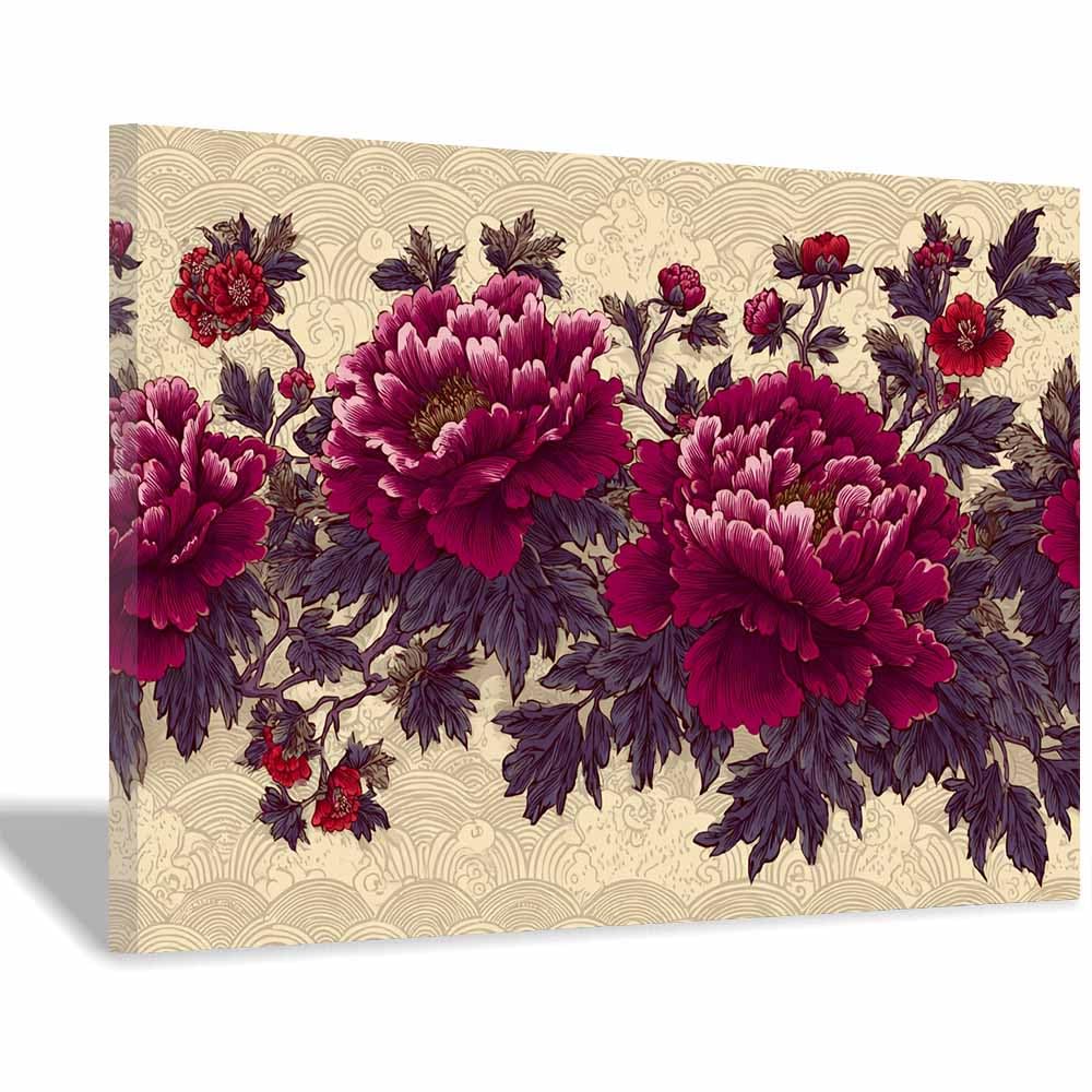 Xeniou Multicolor Flowers Wall Canvas Purple Peony Floral Decor Canvas Wall Art, For Living Room Bedroom Restaurant Home Office Wall Decoration(Multicolor)-70X100cm Framed