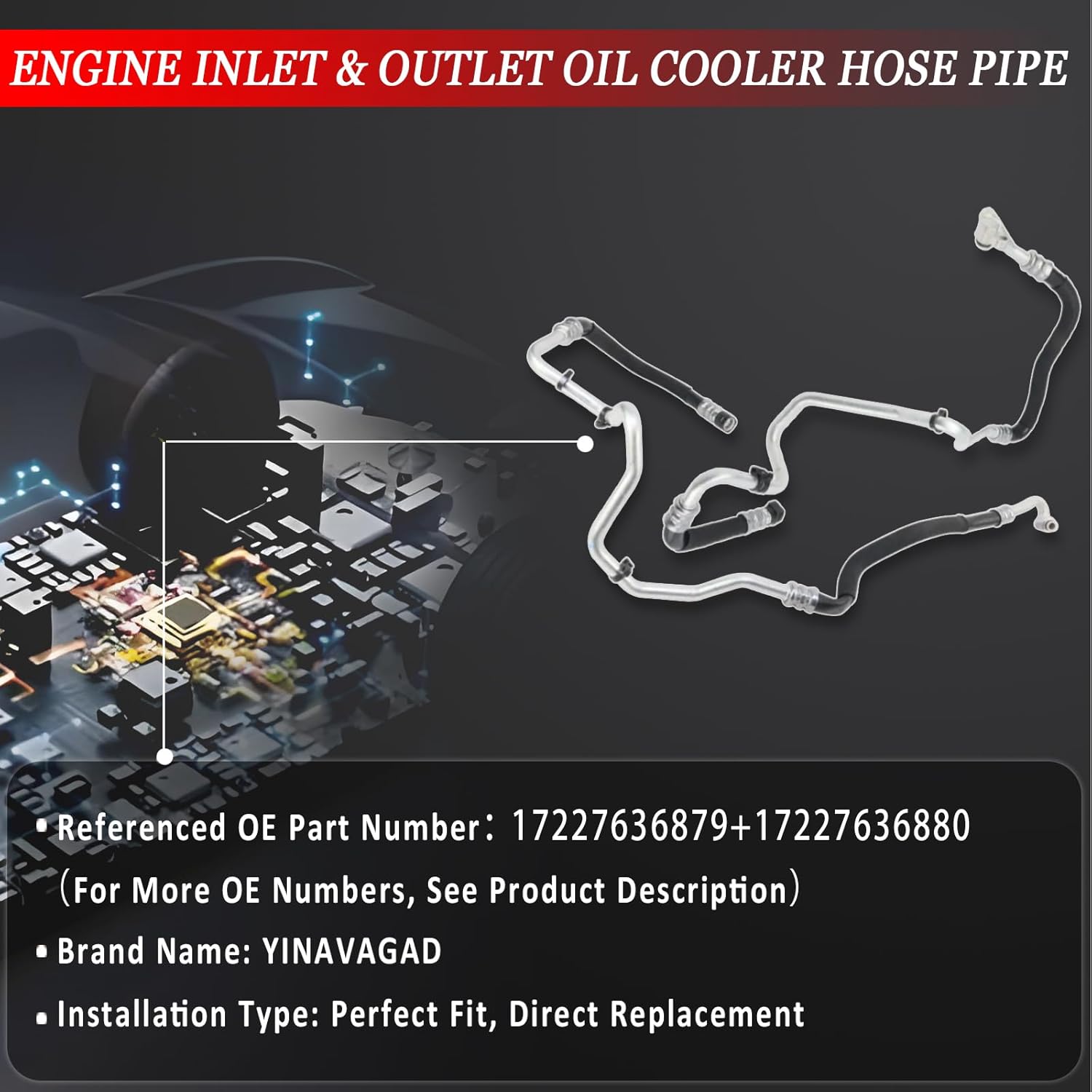 17227636879 & 17227636880 Engine Oil Cooler Hose Kit Oil Inlet Pipe & Oil Outlet Line Pipe for BMW 535i 640i 740i 740Li F01 F02 F06 F07 F10 F12 F13 2009-2018